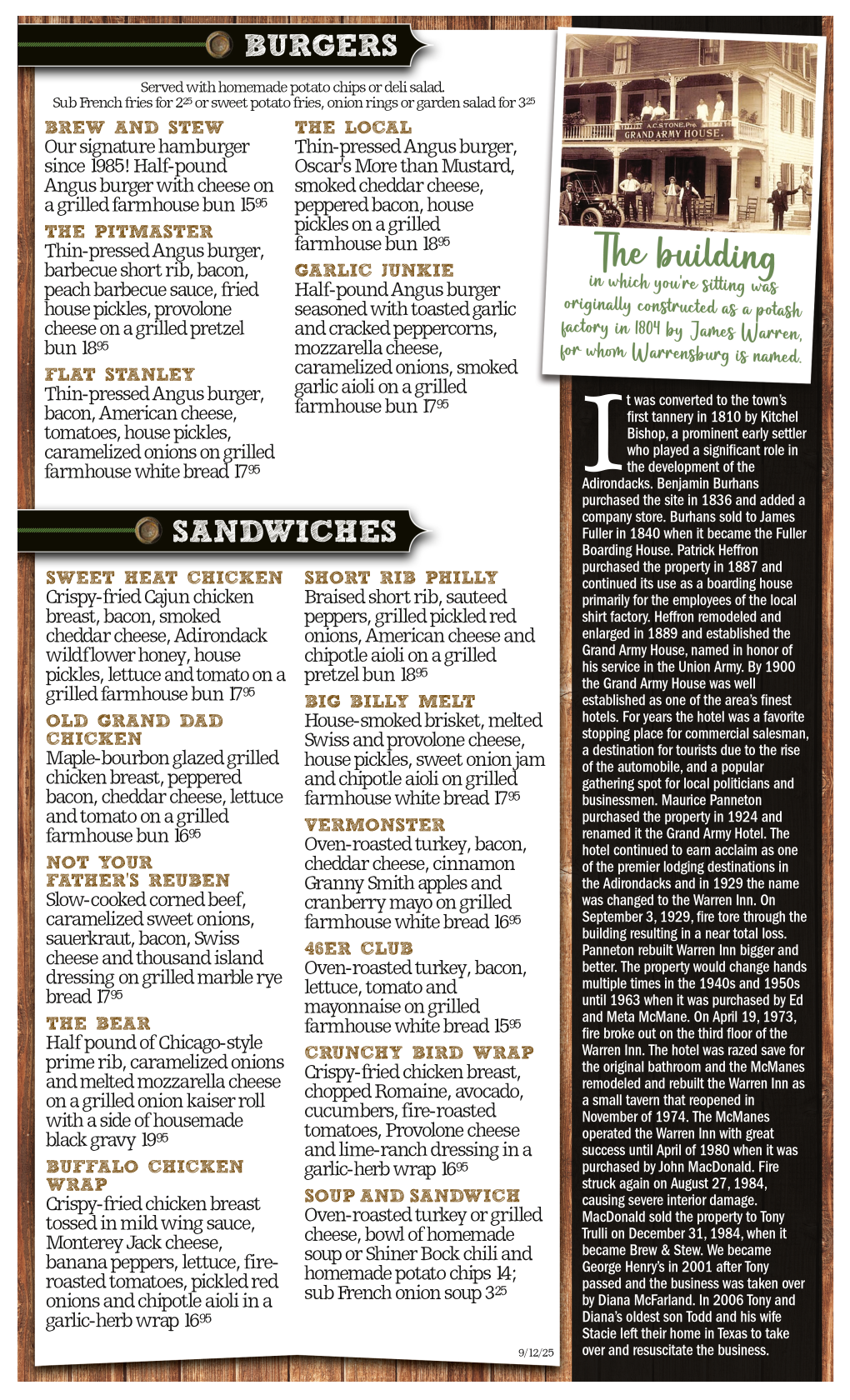 2025 George Henry's Fall Menu Page 2
