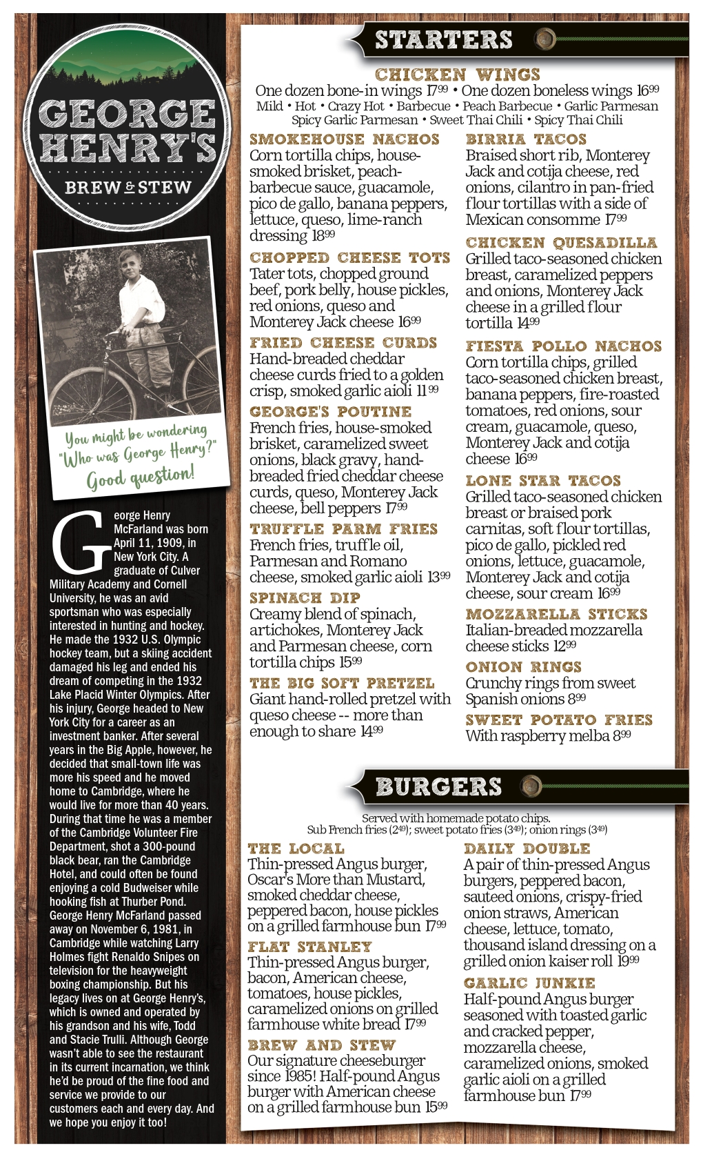 2026 Summer Menu Page One