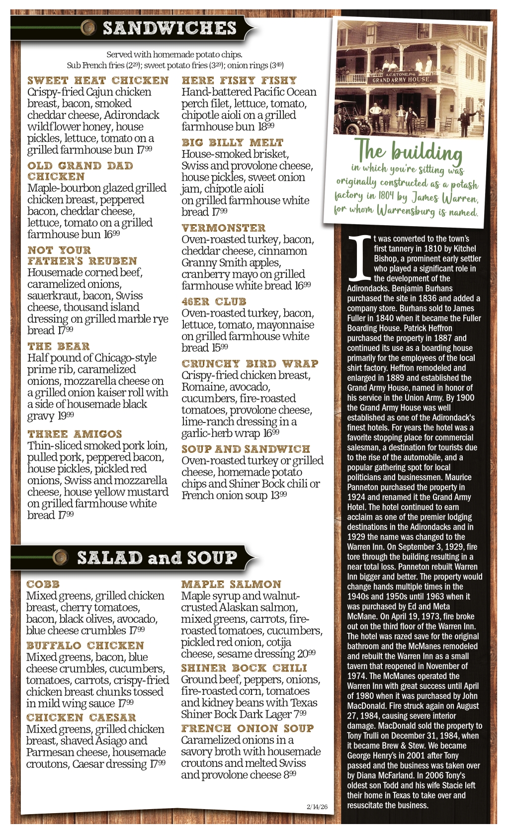 2026 Spring Menu Back